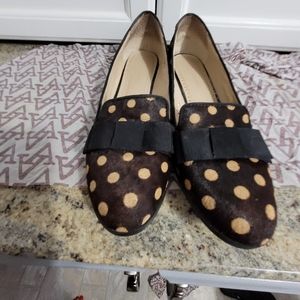 Black and Camel Polka Dot Cow Hair Flats